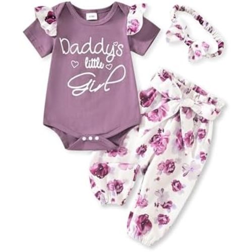 AMAWMW Baby Girl Clothes Set Daddys Little Girl Ruffle Romper Top Camouflage Pants Newborn Infant Baby Girl Outfit