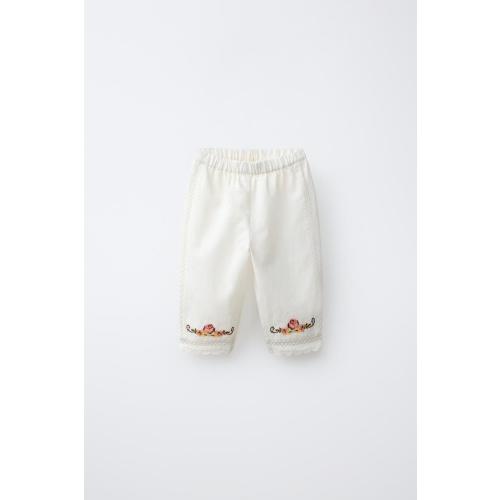 EMBROIDERED PANTS - Ecru | ZARA United States