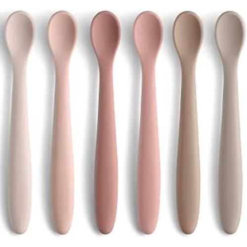 Silicone Baby Feeding Spoons, Training Spoon Self-feeding, First Stage Infant Soft-Tip Easy on Gums, Utensils Supplies, Dishwasher & Boil-proof, 6 Pack