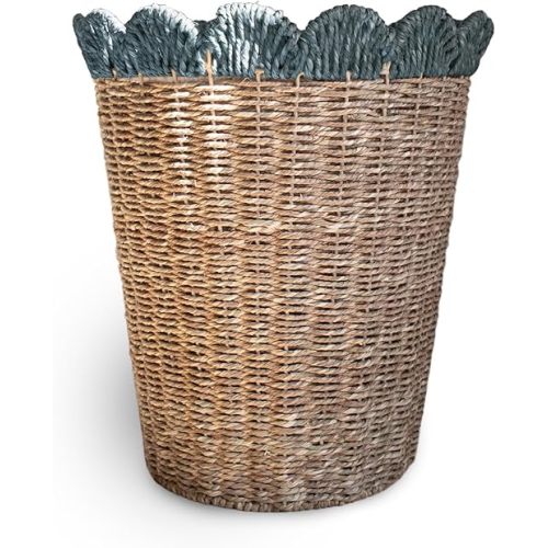 Scallop Weave Basket – Handwoven Durable Storage Bin with Signature Scallop Rim for Blankets Toys Laundry Home Organization and Decorative Room Accent (Blue)