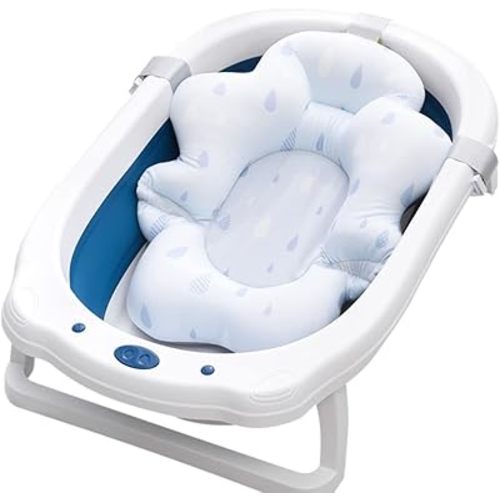 Baby Bath Cushion Pad ONLY,Newborn Bath Bed Adjustable Baby Shower Mat Non-Slip Soft Padded Infant Bathtub Support Foldable,Baby Suspension Upgrade Bath Seat Back Pillow Infant Bather Pad,Light Blue