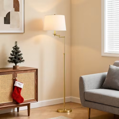 KAWOTI 64.5-in Gold Swing-arm Floor Lamp 21317 at Lowes.com