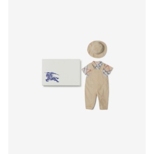 Cotton Three-piece Baby Gift Set in Pale stone - Children | Burberry® Official
