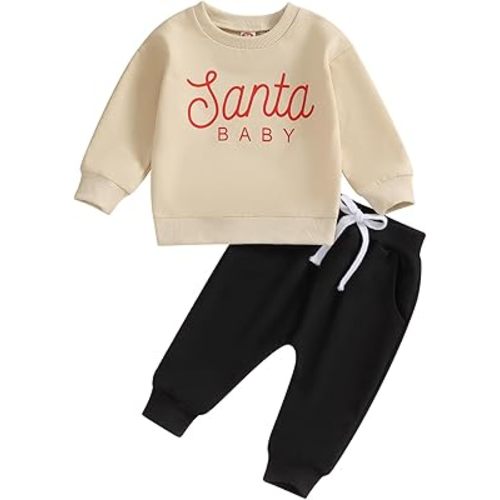 Kupretty Baby Boy Christmas Outfit Toddler Winter Clothes Santa Long Sleeve Crewneck Sweatshirts + Pants Clothing Sets