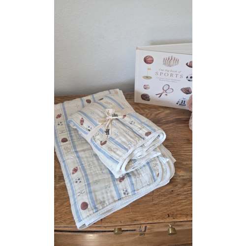 Big Kid Blanket 6 Layer Gauze QUILTED- Vintage Sports
