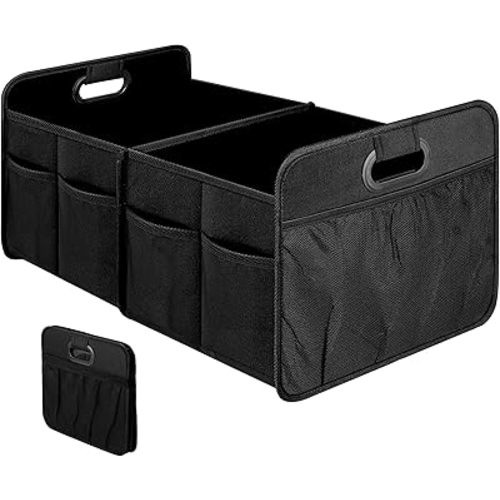 Simple Deluxe 2 Compartments Trunk Organizer for Car/SUV, Collapsible 600D Waterproof Oxford Polyester 50L Storage Box, Anti-slip & Leak-proof, Multipurpose Travel Accessories, Black