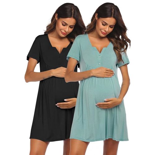 Ekouaer 2 Pack Labor/Delivery/Hospital Gown Nursing Dress Maternity Nightgown Short Sleeve Breastfeeding Sleepwear