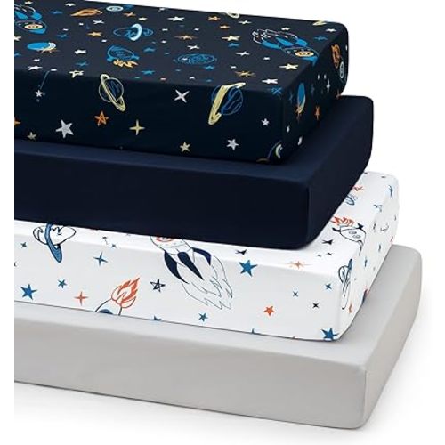 david's kids 3 Pack Fitted Crib Sheets, Ultra Soft Breathable Comfortable Baby Sheet Set for Boys Girls Neutral, 28x52 Inch Fits Standard Crib and Toddler Mattresses, Space