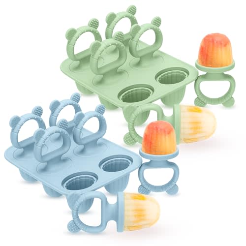 2-in-1 BPA-Free Ice Pop Molds & Silicone Baby Teethers for Teething Relief | Easy Fill Feeder for Breastmilk, Puree & Baby Food | Soothing, Fun & Safe Chewable Teething Toys for Infant & Toddler