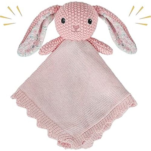 Manta de seguridad de conejo rosa, linda y apta para bebés, cómoda manta para abrazar, manta de conejo de peluche, suave regalo unisex para niños y niñas, Pascua, cumpleaños, Navidad