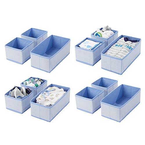 mDesign Soft Fabric Dresser Drawer and Closet Storage Organizer for Kids/Toddler Room, Nursery, Playroom, Bedroom - Herringbone Print - Organizing Bins in 2 Sizes - Set of 12 - Blue
