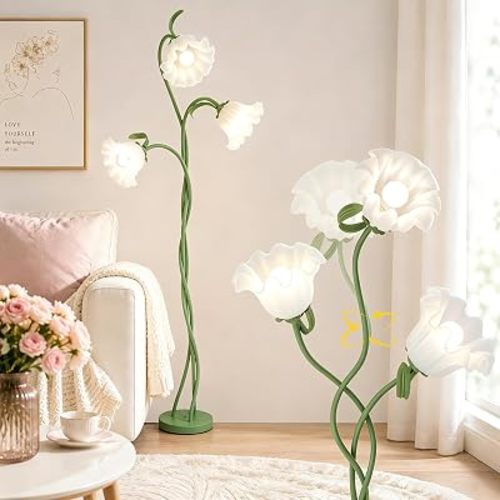 Flower Floor Lamp for Living Room, Tall Flower Reading lamp with Flexible Neck Shaft for Bedroom Decor, Modern Corner Floor Lamps with 3-Color Temperatures LED Bulb