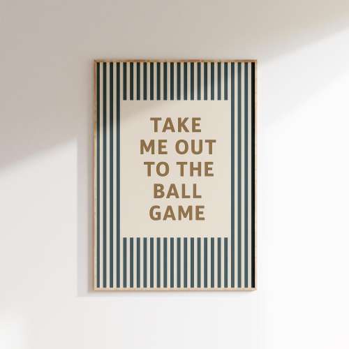 Take Me Out to the Ball Game Wall Art, Baseball Quote Print, Digital Download, Vintage Stripes, Sports Nursery Decor, Baseball Gift