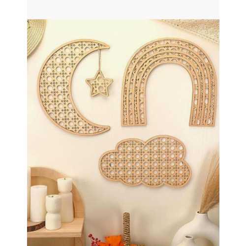 Boho Wooden Rainbow Moon Star Cloud Ornaments Rattan Wall Decoration Kids Room Wall Decor