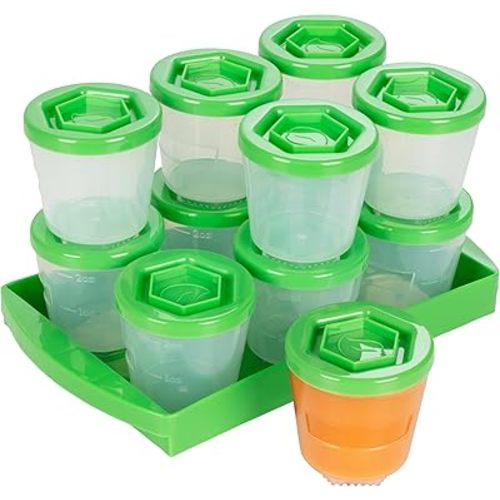 Baby Food Storage Containers w Write What You Want Lids (12 Pk) - 2oz Reusable Leakproof Plastic Jars & Tray- Freezer, Microwave & Dishwasher Safe- BPA/PVC Free, Compatible w Bullet Blender, Xmas Gift