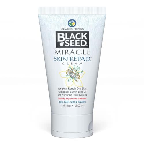 Amazing Herbs Black Seed Miracle Skin Repair Cream Non-Allergenic - 1 Fl Oz | Black Cumin Seed Oil, Vitamin E, & Plant Extracts, Supports Collagen & Elastin Production for Men & Women