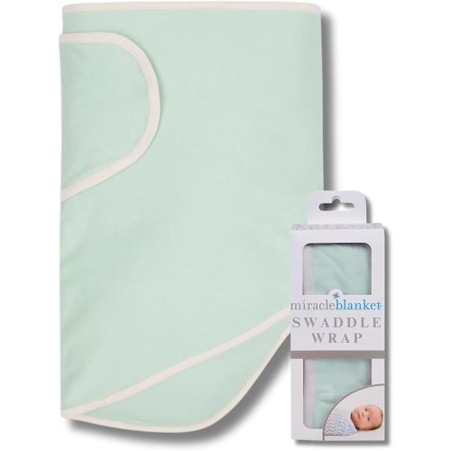 Miracle Blanket Swaddle Wrap – Help Your Newborn Sleep Longer – Soft & Secure Sleep Sack for Infants – Easy-to-Use Swaddling Blanket for a Calm Baby (Green with Beige Trim)