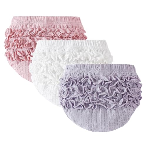 SOBOWO Baby Girl Bloomers Ruffle Diaper Cover for Girls Ribbed 3-Pack Newborn Infant Toddler Underwear for Cake Smash, Daily
