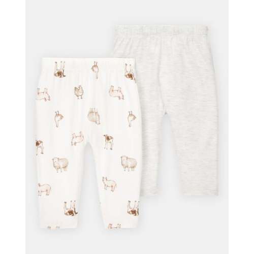 Baby Girl 2-Pack PurelySoft Pull-On Pants - Grey/Ivory | Carter's