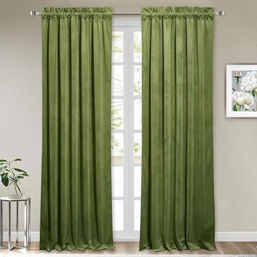 StangH Rod Pocket Grass Green Velvet Curtains, W52 x L84 inches, 2 Panels
