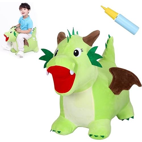 INPANY Bouncy Dinosaur Hopper Toy for Toddlers, Kids Inflatable Dragon Plush Bouncing Horse Hopper, Ride on Bounce Animal, Indoor Outdoor Birthday Gift for 2 3 4 Year Old Boy Girl