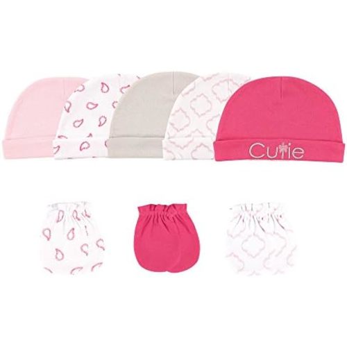 Luvable Friends Baby Girls' Cotton Caps and Scratch Mittens