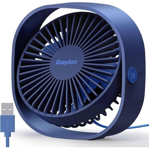 EasyAcc USB Small Desk Fan, Slumber Pod Fan [360°Rotatable Head &Powerful ] 3 Speeds Portable Personal Table Travel Fan for Sleeping Desk Cruise Ship Dorm Bedroom Office (No Battery)