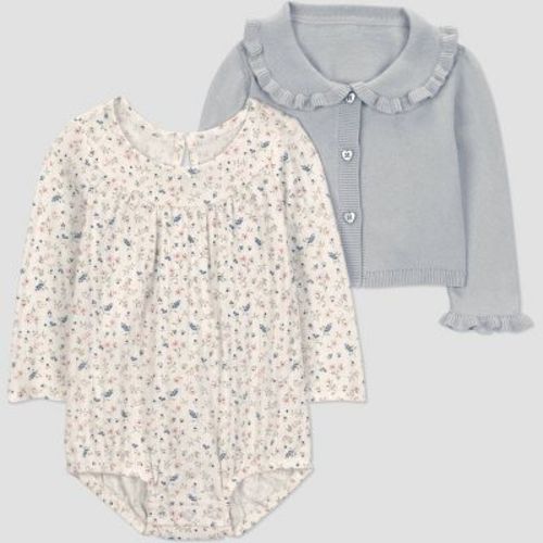 Carter's Just One You® Baby Girls' 2pc Floral Bubble Romper and Cardigan Set - Gray 6M