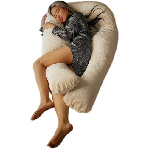 YANA 360° Body Pillow | Luxury U Shaped Pregnancy Pillow - Organic Bamboo Cotton - Shredded Cooling Gel Fill - Ergonomic Design - Double Sided - Washable