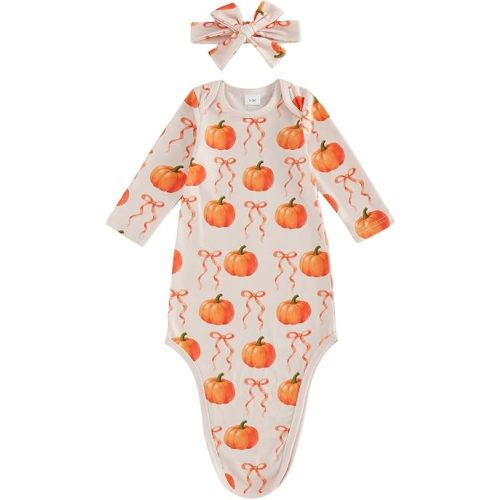 Halloween Baby Girl Sleeping Bag Ghost Pumpkin Bow Print Nightgown + Headband Coming Home Outfit Cute Fall Winter Pjs