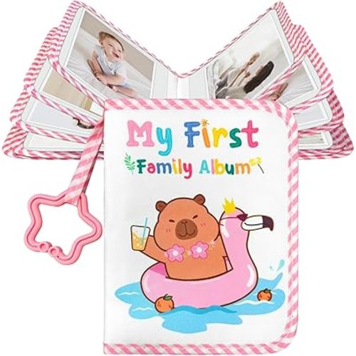 Capybara Baby Photo Album - My First Family Album Book Holds 17 4x6 Photos | Soft Cloth Baby Memory Book for Newborn Toddlers, Baby Shower Birthday Gifts, Family Memory Keeper