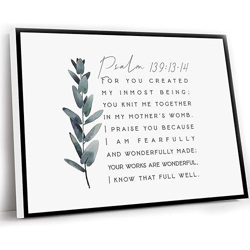 White Living Room Decor,Psalm 139 13 I Am Fearfully And Wonderfully Made Bible Verse Wall Art Scripture Printable Christian Nursery Baby Girl Boy Playroom Decor,8x12 Inch Framed Wall Art