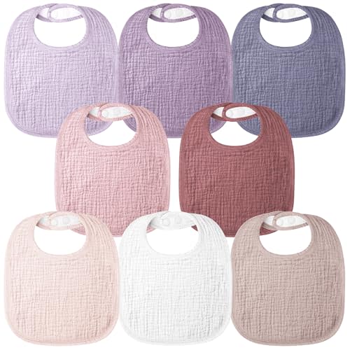 Bearmoss Baby Bibs for Drooling and teething 100% Cotton Muslin Bibs for Baby Boy & Girl,Adjustable, Ultra Absorbent,8 Pack
