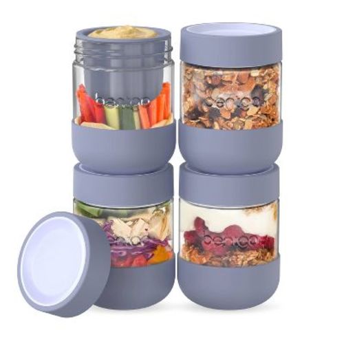 Bentgo 4pk 16 fl oz Leak-Proof Glass Food Jars Boots and Inner Cup Serene Blue