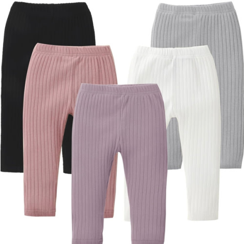 DREAM BUS 5 Pack Toddler Girl Pants Baby Girl Solid Ribbed Pants Toddler Girls Bottoms Leggings Newborn Cotton Jogger