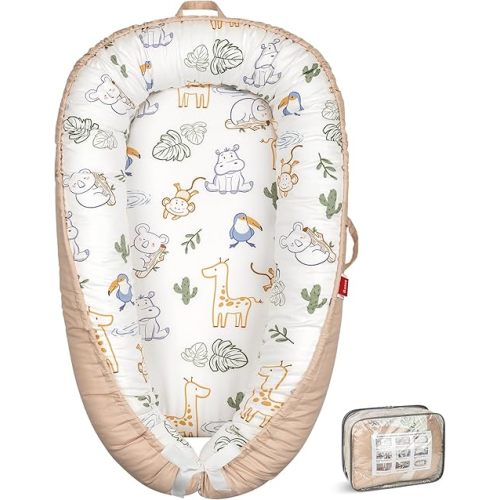 Baby Lounger - Baby Lounger for Newborn 0-24 Months, Breathable & Soft Baby Nest, Portable and Lightweight Lounger for Home and Travel, Ideal Newborn Babies Essentials (Beige Hippo)