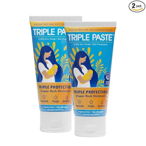 Triple Paste Diaper Rash Cream for Baby, 3 Oz (Pack of 2), Zinc Oxide Ointment Treats, Soothes & Prevents Diaper Rash, Pediatrician-Recommended & Hypoallergenic, Baby Essentials for Daily & Overnight