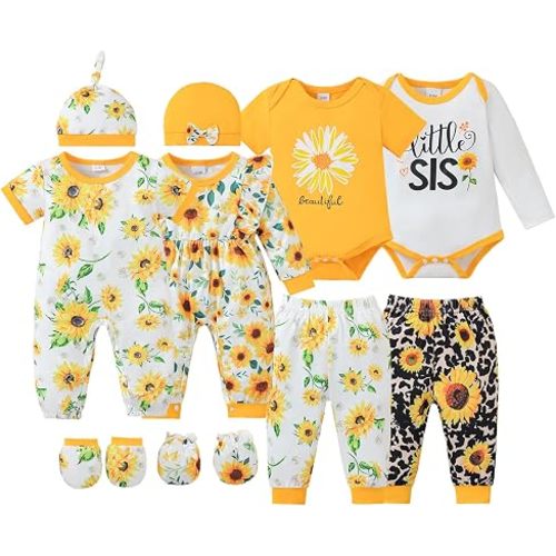 NZRVAWS Baby Girl Clothes Preemie Newborn Layette Essential Outfits Gift Infant Bodysuits Pants 12 Pieces 0-12 Months
