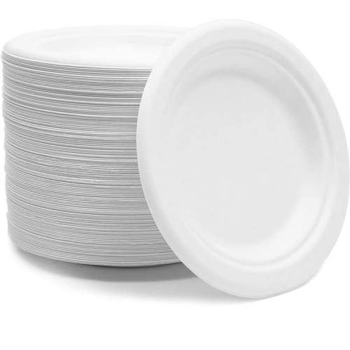 Bulk Disposable Small White Sugarcane Bagasse Plates, Round Dessert Plates (6 In, 125 Pack)