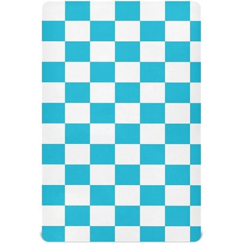 Checkerboard Blue White Crib Sheets for Boys Girls Pack and Play Sheets Breathable Mini Fitted Baby Sheet for Standard Crib and Toddler Mattresses Baby Boy Girl, 52x28IN