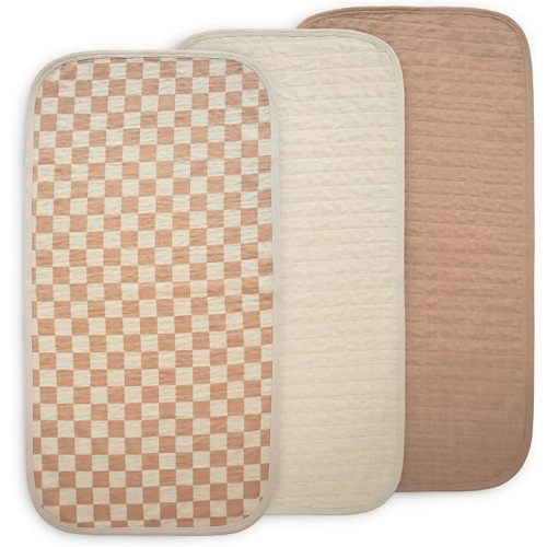 mushie Water Repellent Changing Pad Liners | Made with Organic Cotton | Set of 3 (Natural Check Combo)