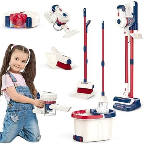 Fistone Kids Cleaning Toy Set for Toddlers, 12 Pcs Vacuum Cleaner, Sweeper, Bucket, Mop, Pretend Home Cleaning Play Set Gifts for Boys & Girls