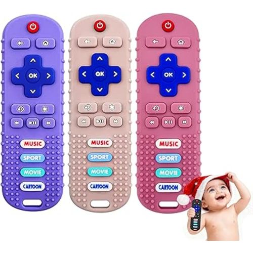 3 Pack Baby Teething Toys&Remote Control Toy, Baby Chew Toys for Teething Relief, Food Grade Silicone Teethers for Babies 3-24 Months, Baby’s First Valentine’s Day Gift for Boys and Girls