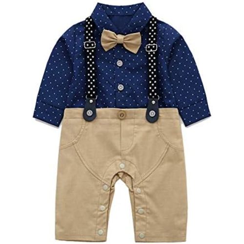 HMD Baby Boy Long Sleeve Gentleman White Shirt Waistcoat Bowtie Tuxedo Onesie Jumpsuit Overall Romper