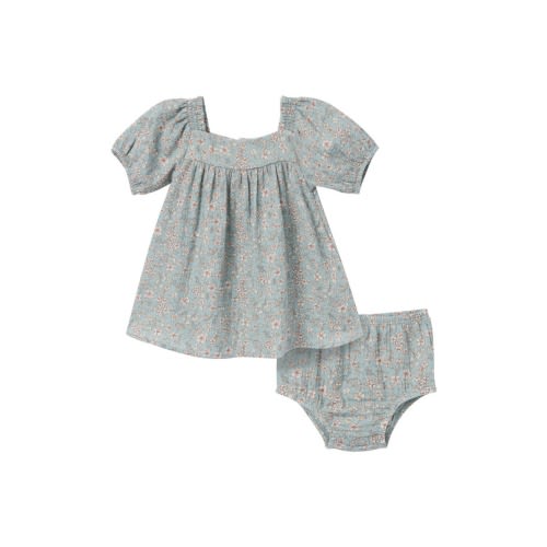 Puffed Sleeve Dress and Diaper Cover Set, 0-3M