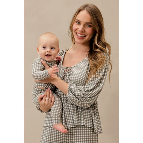 Green Gingham Tie-Top Long-Sleeve Women’s Sleep Set