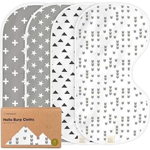 KeaBabies 4-Pack Baby Burp Cloths Baby Girl, Boy - Organic Cotton Burp Cloth, Extra Large, Absorbent, Soft Burping Cloths & Bibs Set for Babies, Newborn Burp Clothes, Thick Burp Rags (Grayscape)
