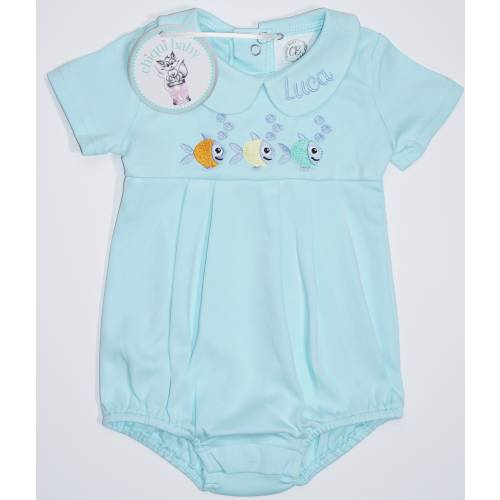 Baby Boy Romper Fish Design, Boy Bubble Coming Home, Embroidered Monogrammed Romper, Spring Baby Boy Clothes, Baby Shower Gift