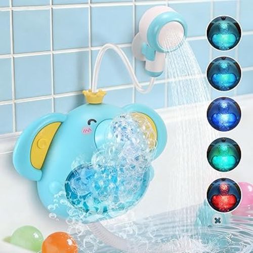 Bath Toys Light Up Elephant Baby Bubble Bath Toys 2 in 1Bath Bubble Machine with Baby Bath Shower Head for Kids Ages 1-3 4-8 Bath Bubble Maker with Colourful Light