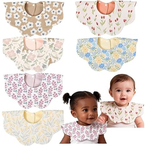 6-Pack Organic Cotton Baby Bibs- flower